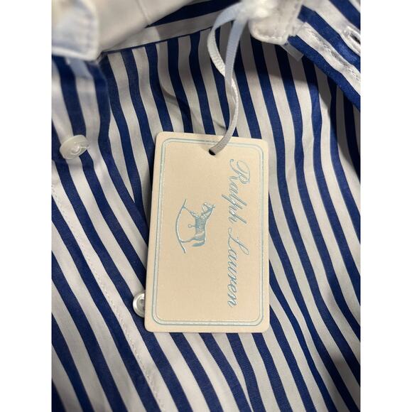 Ralph Lauren Baby Boy Navy Striped White Collar Shirt & Shorts Set | 24 Months - Picture 5 of 8